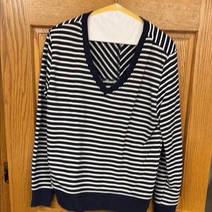 Navy and White Striped Women's Sweater